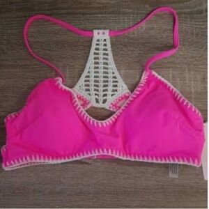 Victoria's Secret Pink Bikini Top with Cream Crochet Back